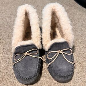 UGG Gray and Cream Moccasin Slippers